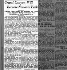 Grand Canyon to become a National Park in 1919, some history shared (excerpt)