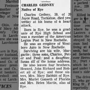 Obituary for Rye Charles GEDNEY (Aged 59)
