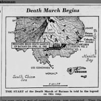 Map of Bataan Death March published in a newspaper in February 1944