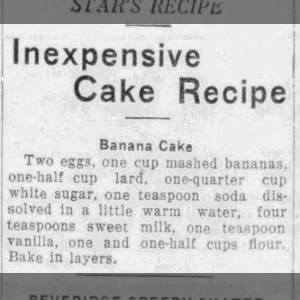 Recipe: Banana Cake, Inexpensive Cake Recipe (1936)