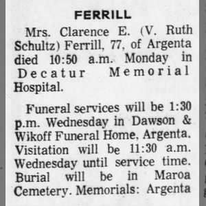 Verda Ruth Schultz-Ferrill Obituary, Part 1