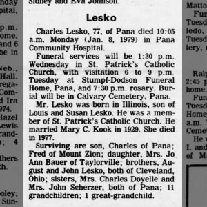 Herald 9 Jan 1979 page 20 Charles Lesko obit