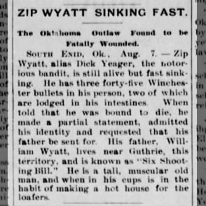 1895 Zip Wyatt sinking fast