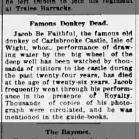 1916 obituary for Jacob Be Faithful, the 