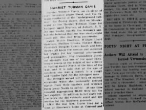 Excerpt from an obituary for Harriet Tubman in March 1913