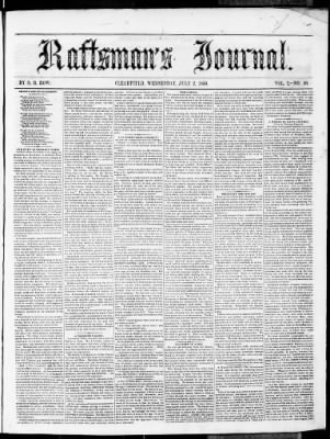 Raftsman's Journal from Clearfield, Pennsylvania on July 2, 1856 · Page 1