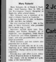 Obituary for Mary Rybacki, 1891-1978 (Aged 86)