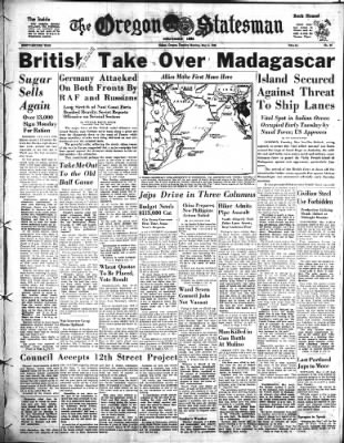 Image result for madagascar - Front page of May 5, 1942 American newspaper