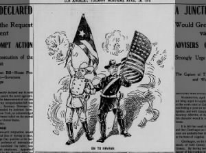 Political cartoon published the day after the United States declared war on Spain