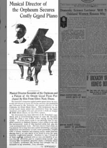 Eilers Music House - director of Orpheum purchases grand piano