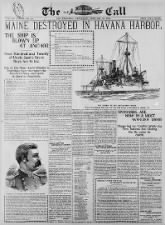 Newspaper front page about the sinking of the USS Maine on February 15, 1898