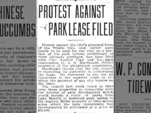 PROTEST AGAINST PARK LEASE FILED