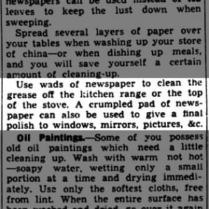 Tip: Use newspapers when cleaning (1937)
