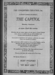 Capitol theatre opening ad