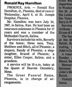 Obituary for Ronald Ray Hamilton (Aged 41)