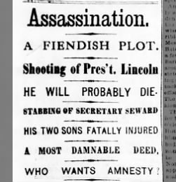 Headline following Lincoln's assassination