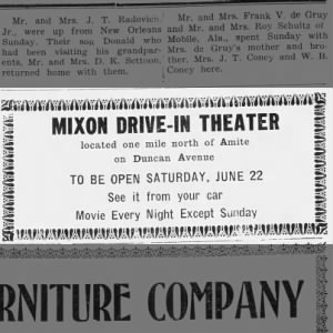 Grand opening (?) ad for the Mixon Drive-In