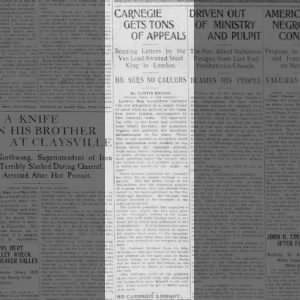 Andrew Carnegie receives 1 ton of begging letters in 3 days - Pgh Gazette 5 May 1903 p1