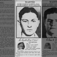 1934 wanted posted for Clyde Barrow with photo, physical description & fingerprint