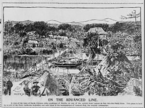 Newspaper image of a town outside Manila during the Philippine-American War