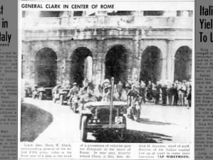 Image of General Mark Clark of the Fifth Army riding in procession in the heart of Rome