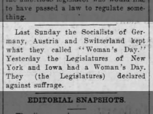 Socialists in Germany, Austria, and Switzerland celebrate Woman's Day in March 1911