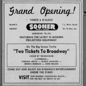 Sooner Drive-In Theater (first version) grand opening ad