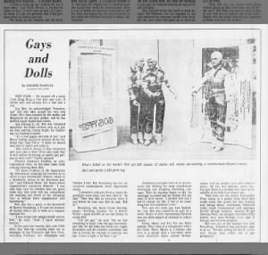 "Gays and Dolls", a piece about the Gay Bob Doll. Pittsburgh Post-Gazette, 9 August 1978.