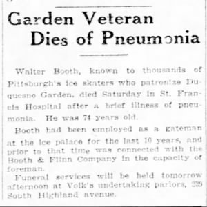 Booth Walter death notice, Pittsburgh Post Gazette 1 OCT 1928 Mon p19