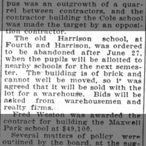 Old Harrison School was closed - June 09, 1925