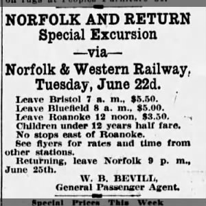 Norfolk and Western Railway Special Excursion - 1909 