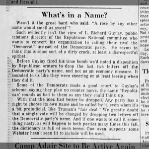 Guylay calls it the Democrat Party. 1956. "What's in a Name?"