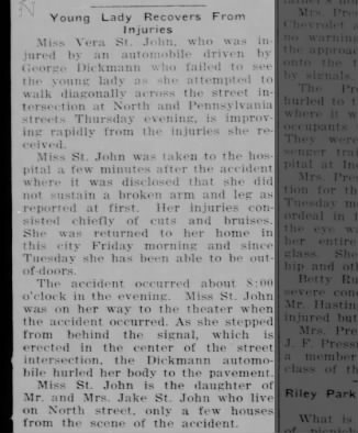Vera St. John Slinkard hit by automobile 6 Aug 1931