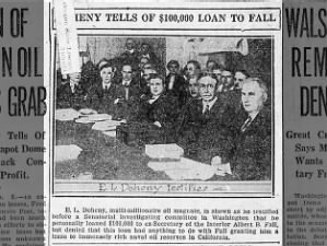 Photo of Edward Doheny testifying before a Senate committee regarding the Teapot Dome Scandal