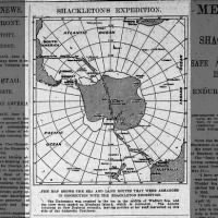 Newspaper prints map showing planned routes of Shackleton's Imperial Trans-Antarctic Expedition