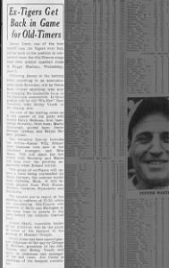 Sun 5/28/39: Announcement about Tigers' 1st Old-Timers game
