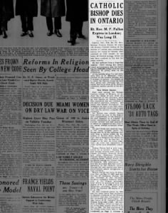 Fallon, Rt. Rev. M.F. Fallon dies in Ontario 1931  Part 1