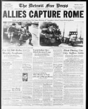 U.S. newspaper front page announcing the liberation of Rome